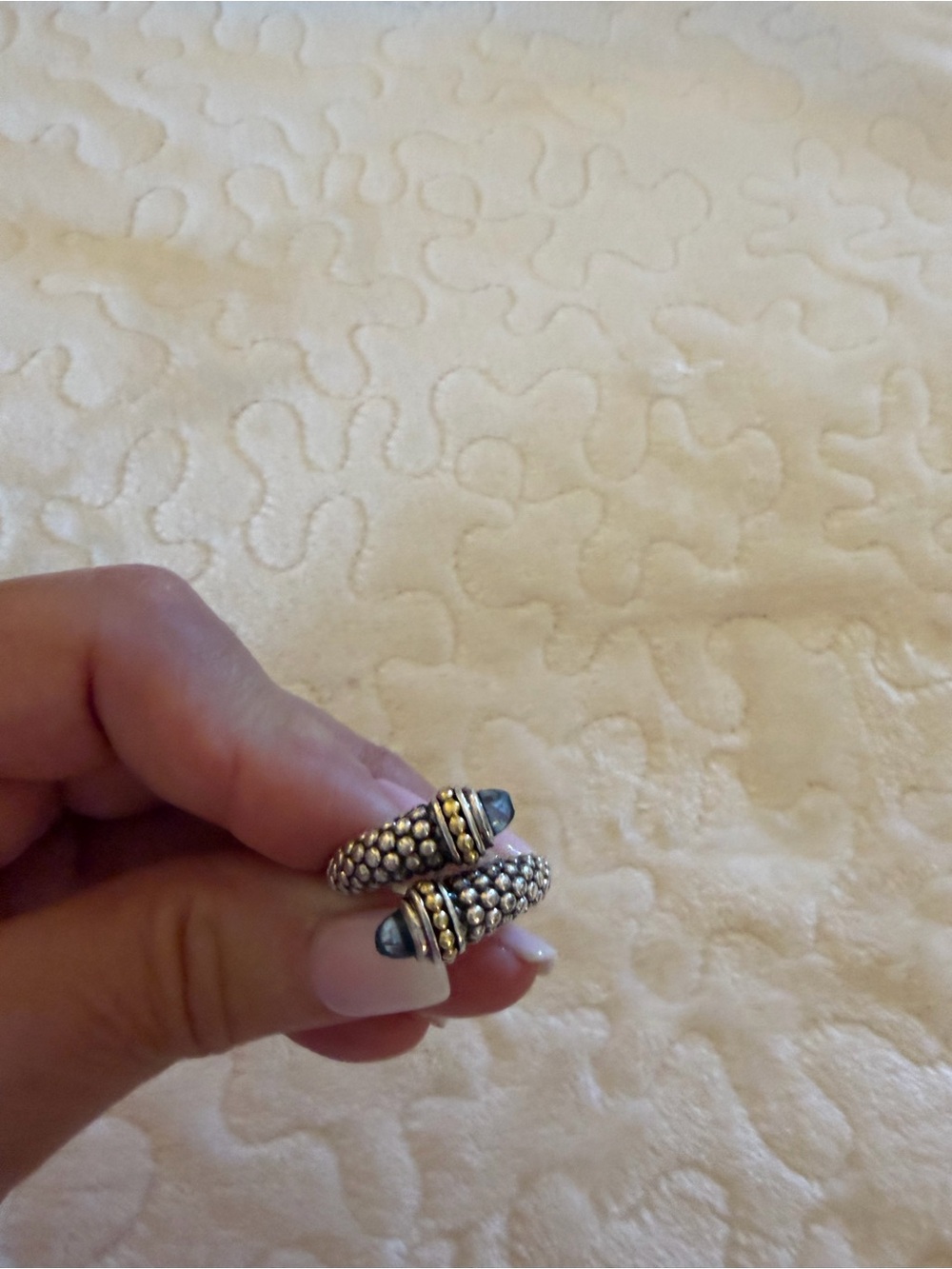 LAGOS Silver Beaded Ring with Blue Stones and Gold Accents - Picture 3 of 4